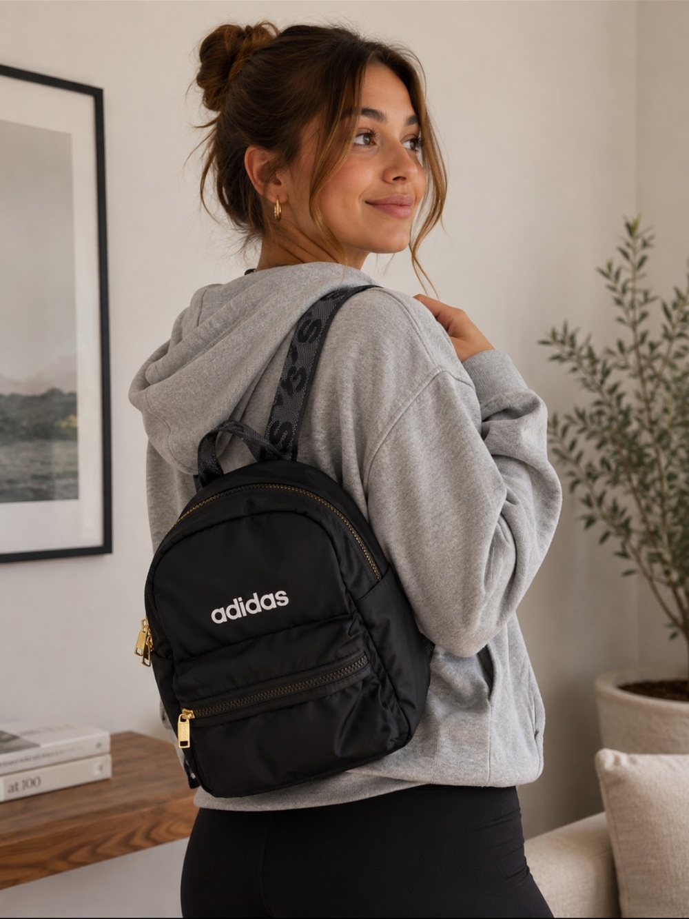 adidas Black Mini Backpack with Gold Accents